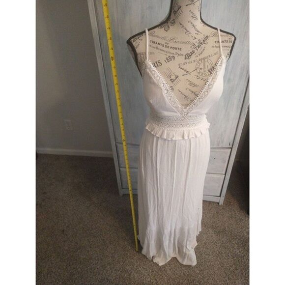 Shero  Lace Ruffled  maxi sleeveless  dress Md White Boho Cottage Core Beachy - Picture 6 of 11